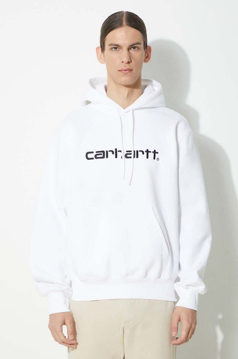 Carhartt WIP bluza Hooded Carhartt Sweat męska kolor biały z kapturem z aplikacją I030547.00AXX