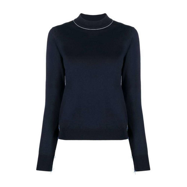 Niebieski Sweter z Wełny z Poszarpanymi Szczegółami Maison Margiela