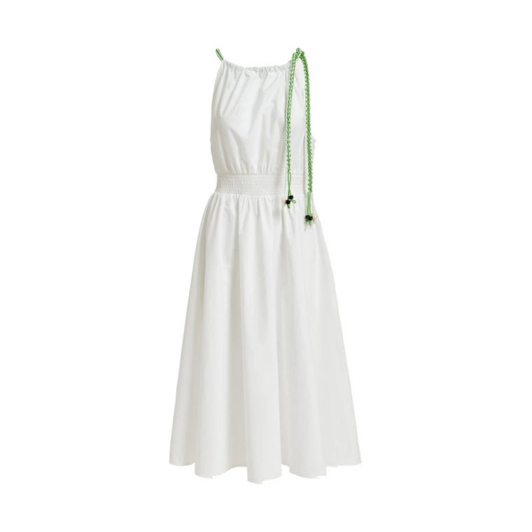Biała Sukienka Midi z Bawełny z Makramą Essentiel Antwerp