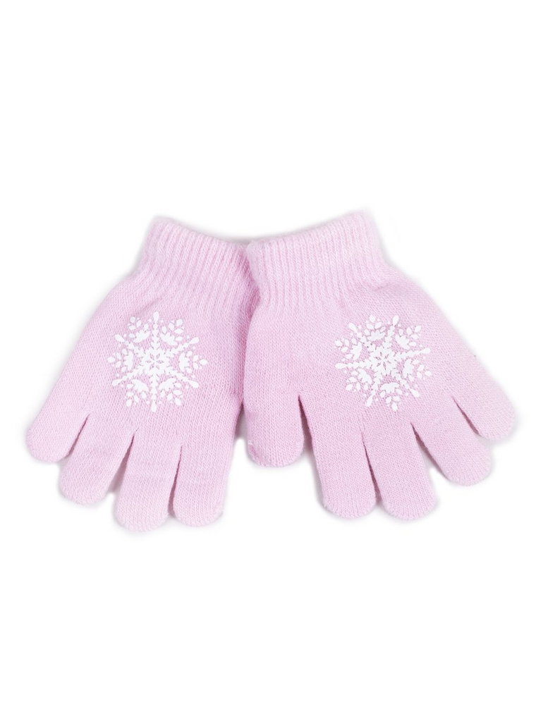 Rękawiczki Dziewczęce Pięciopalczaste Różowe Ze Śnieżynką 14 Cm