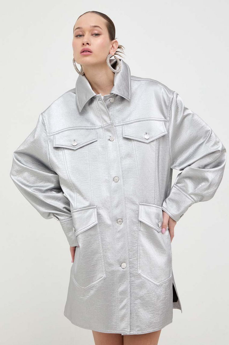 Moschino Jeans kurtka koszulowa kolor srebrny przejściowa
