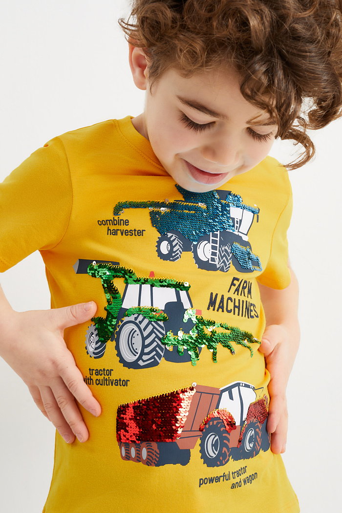 C&A Traktor-koszulka z krótkim rękawem-efekt połysku, żółty, Rozmiar: 110