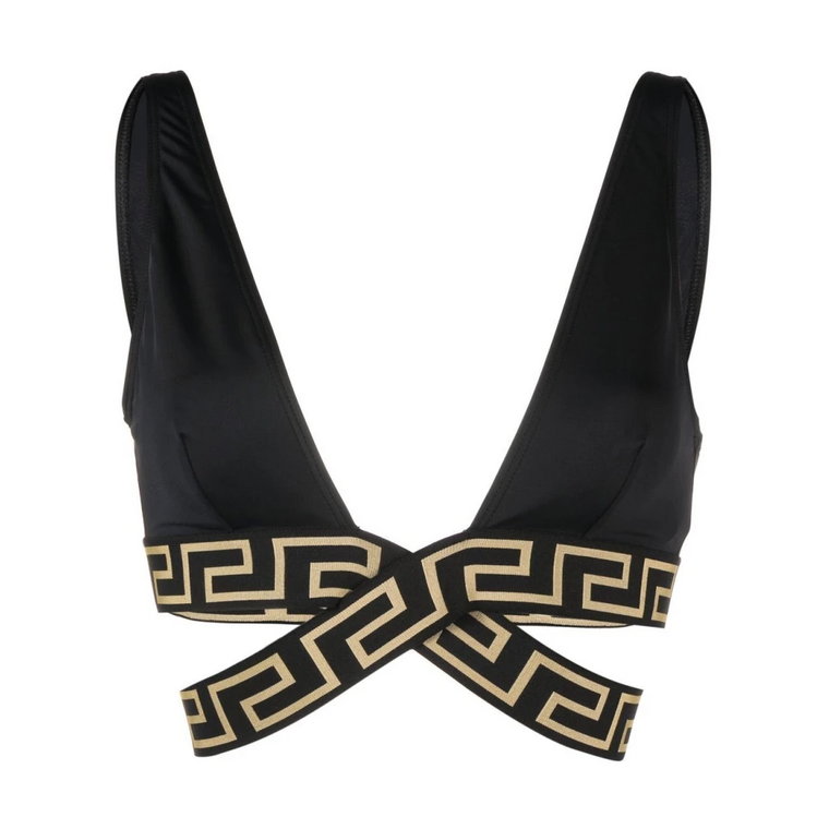 Czarny top bikini z detalami Greca Versace