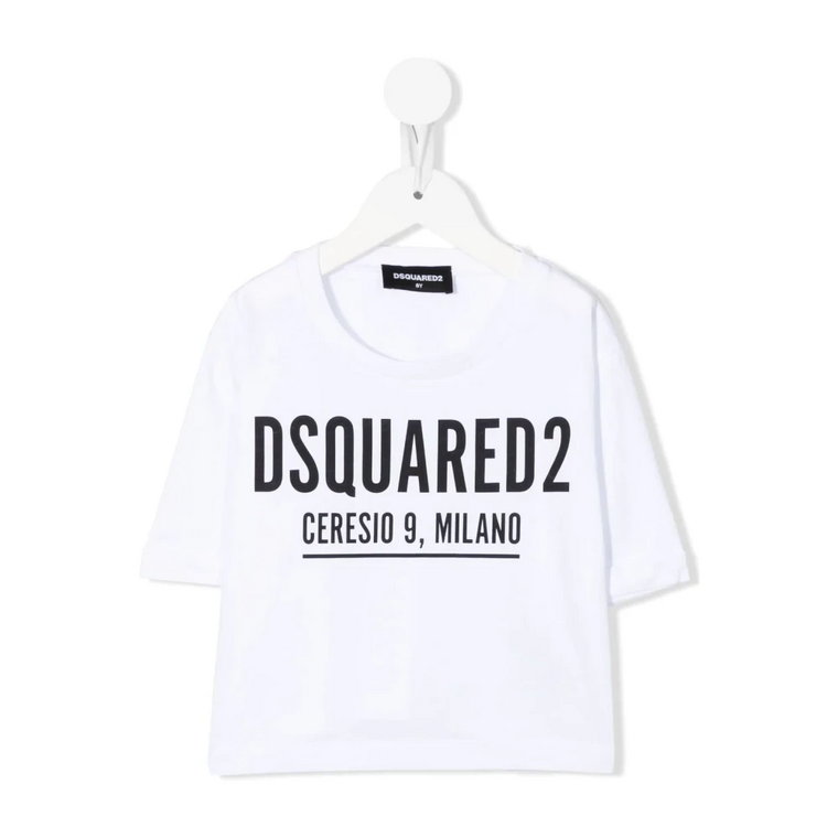 Koszulka Crewneck dla Dziewczynek - Modna biała koszulka Dsquared2