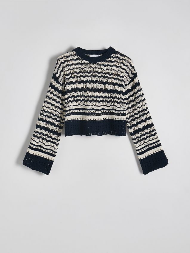 Reserved - Sweter z ażurowym splotem - wielobarwny