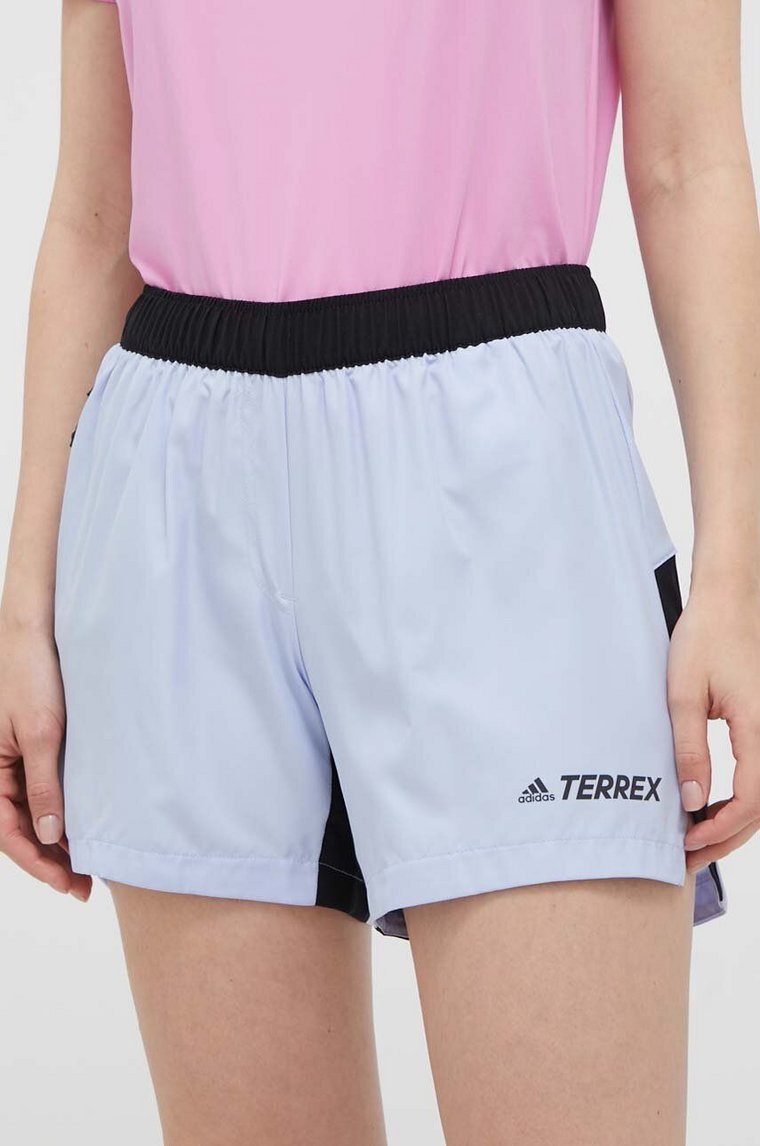 adidas TERREX szorty sportowe damskie kolor niebieski wzorzyste medium waist