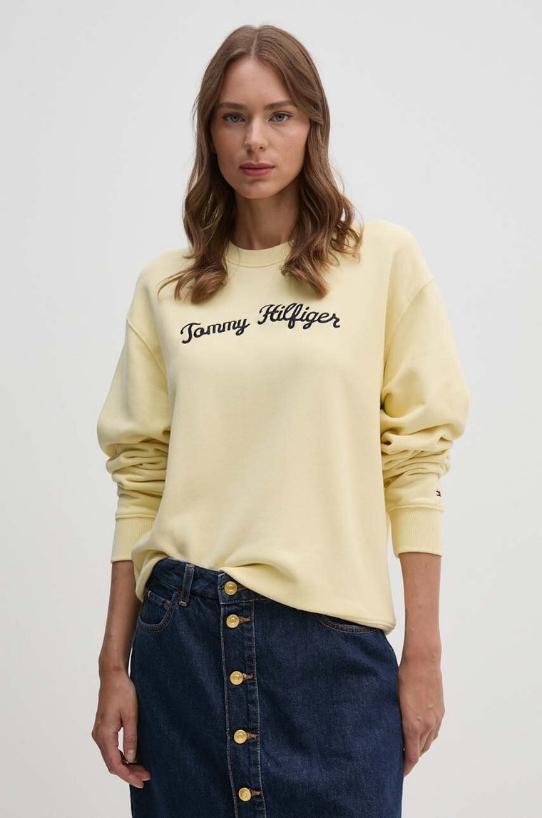 Tommy Hilfiger bluza bawełniana damska kolor żółty z aplikacją WW0WW42615