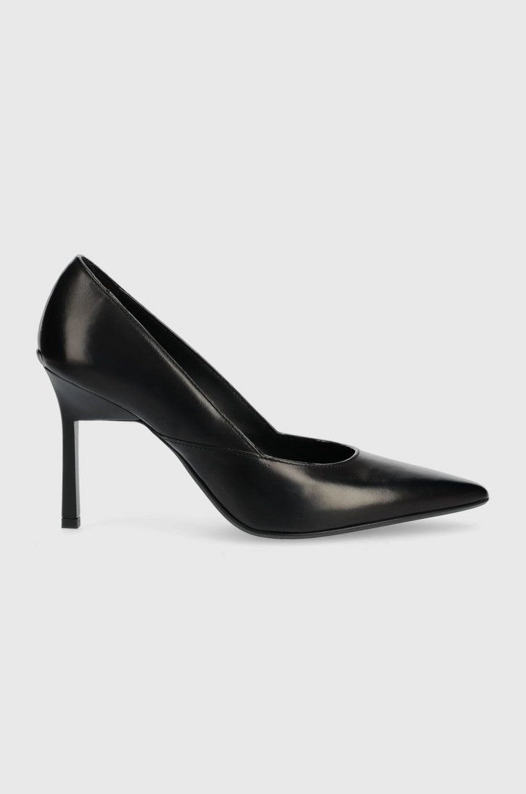 Calvin Klein szpilki skórzane HW0HW01346 GEO STILETTO PUMP 90 kolor czarny