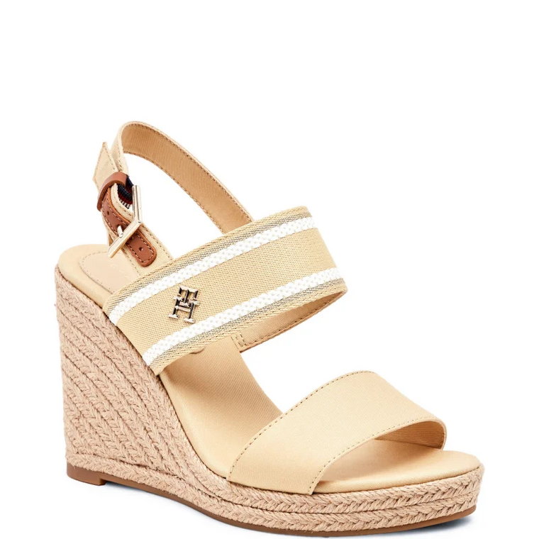 Tommy Hilfiger Sandały WEBBING HIGH WEDGE | z dodatkiem skóry