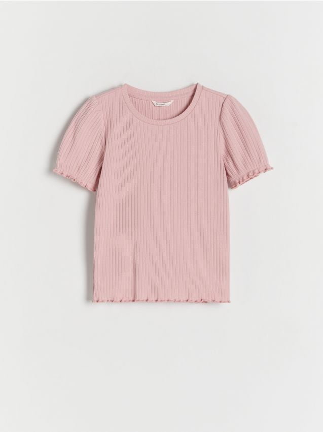 Reserved - T-shirt w prążek - różowy