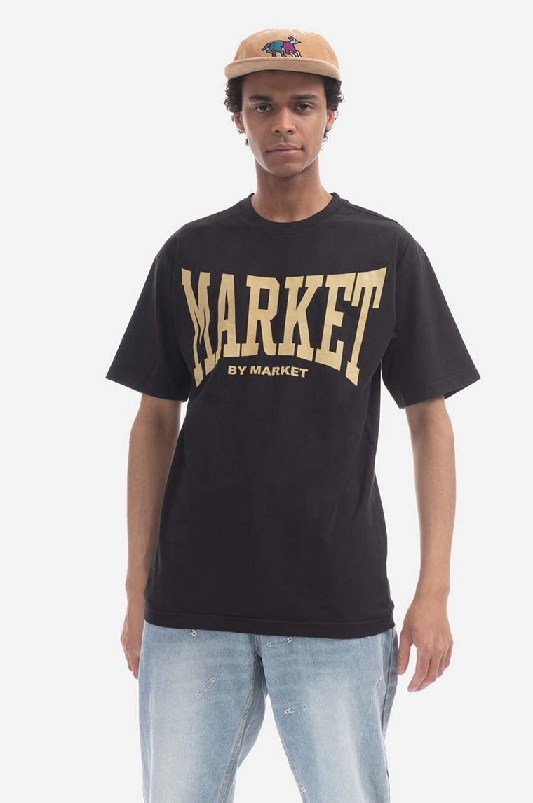 Market t-shirt bawełniany kolor czarny z nadrukiem 399001370-KREMOWY