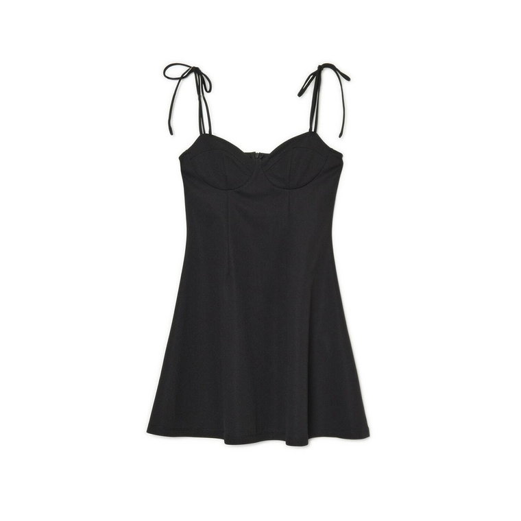 Cropp - Czarna sukienka mini z wiązanymi ramiączkami - czarny