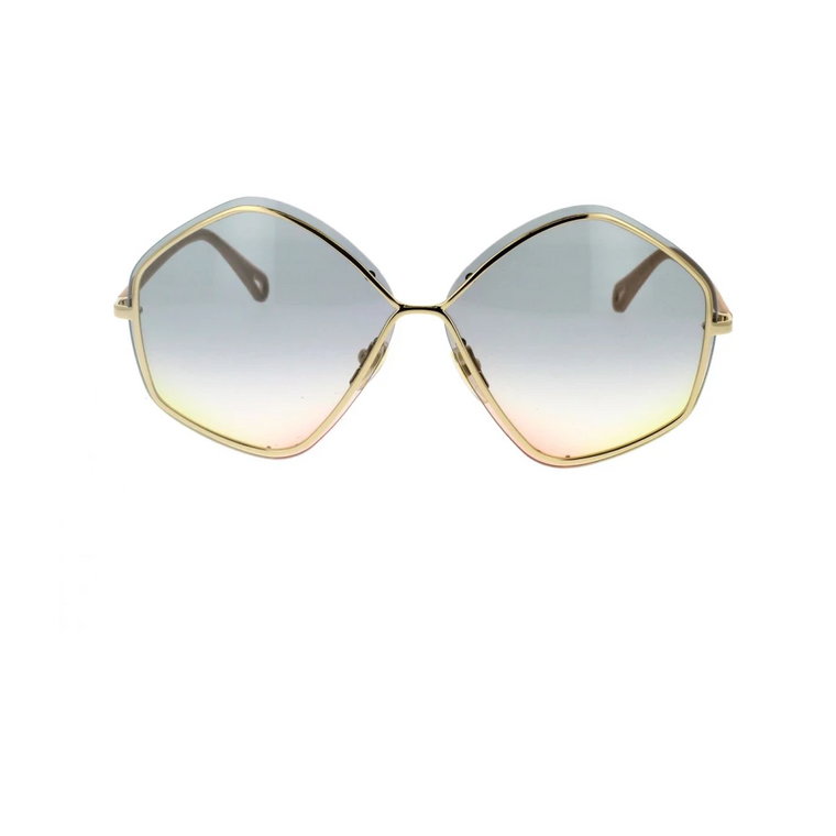 Modne pentagonalne okulary przeciwsłoneczne z kolorowymi soczewkami Chloé