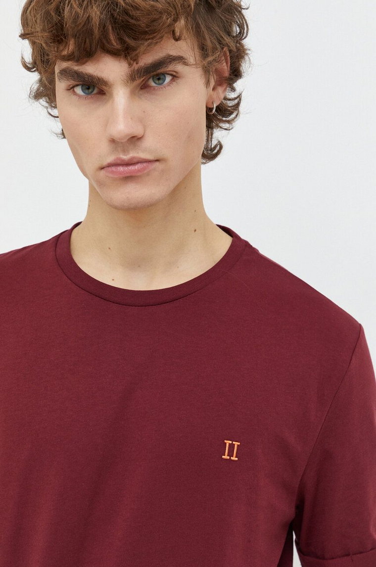 Les Deux t-shirt bawełniany kolor bordowy gładki