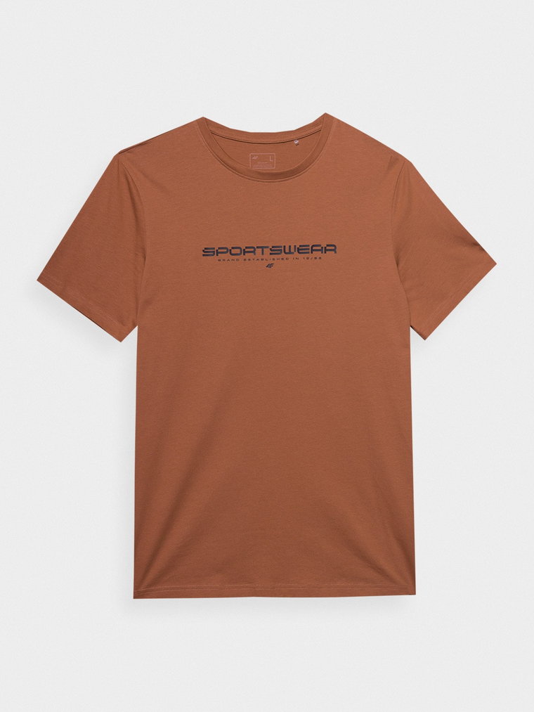 T-shirt z nadrukiem męski - brązowy