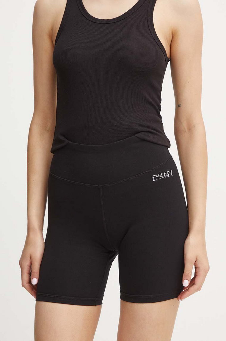 Dkny szorty damskie kolor czarny z aplikacją high waist DP4S5218