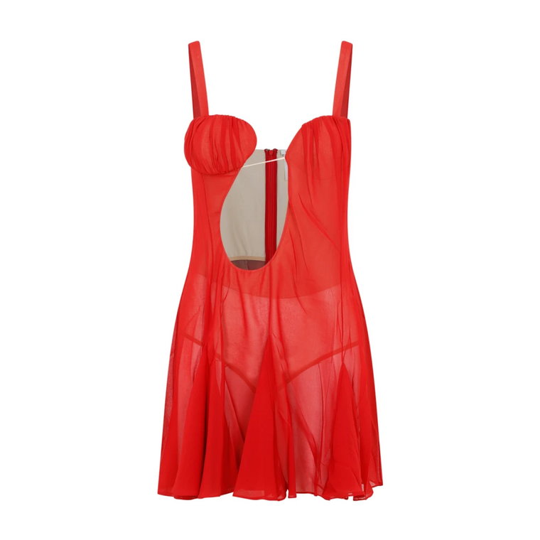 Czerwona Jedwabna Asymetryczna Mini Sukienka Nensi Dojaka