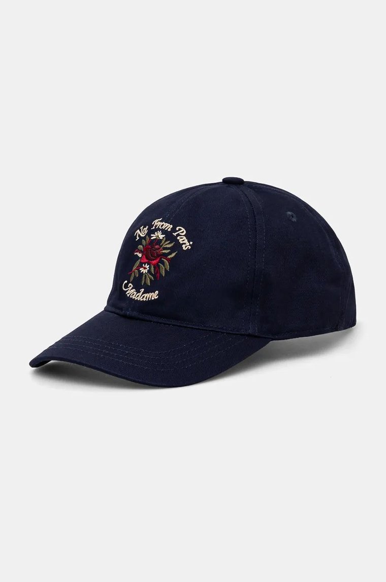 Drôle de Monsieur czapka z daszkiem bawełniana La Casquette Slogan Fleurs kolor granatowy z aplikacją E-CP153-CO138-DNY