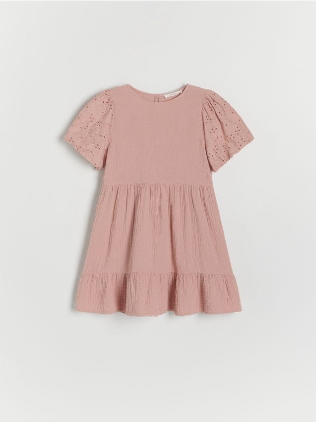 Reserved - Muślinowa sukienka z bufkami - różowy