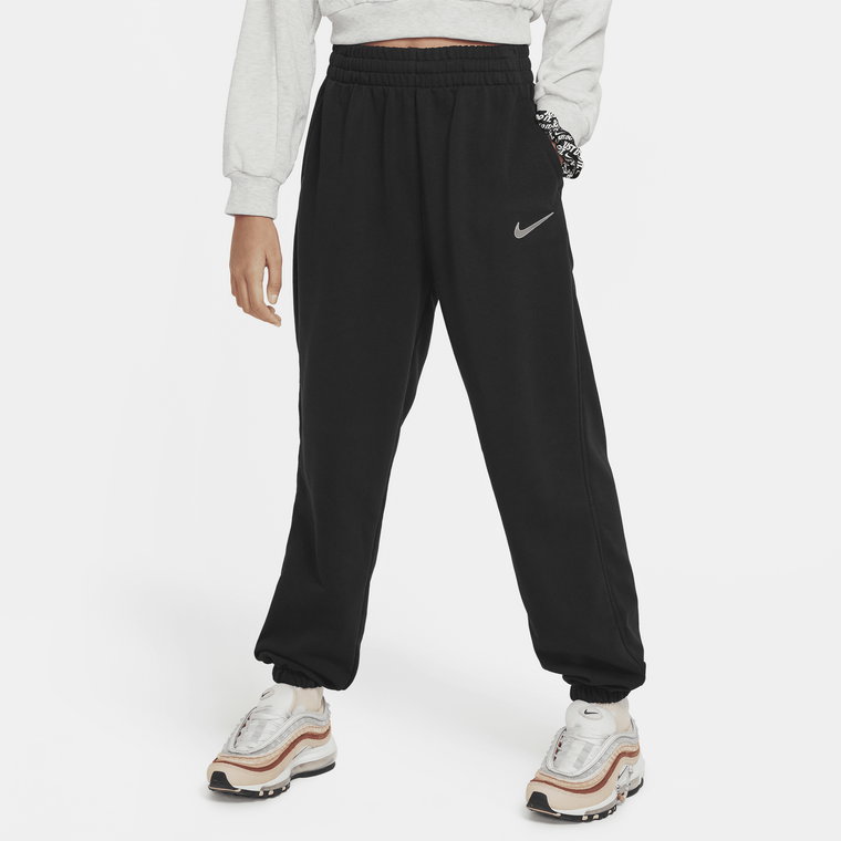 Luźne joggery z dzianiny dla dużych dzieci (dziewcząt) Dri-FIT Nike Sportswear - Czerń