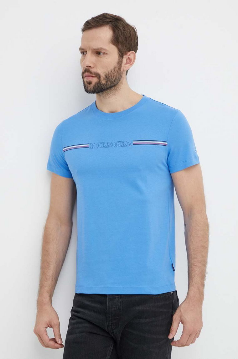 Tommy Hilfiger t-shirt bawełniany męski kolor niebieski z nadrukiem MW0MW34428
