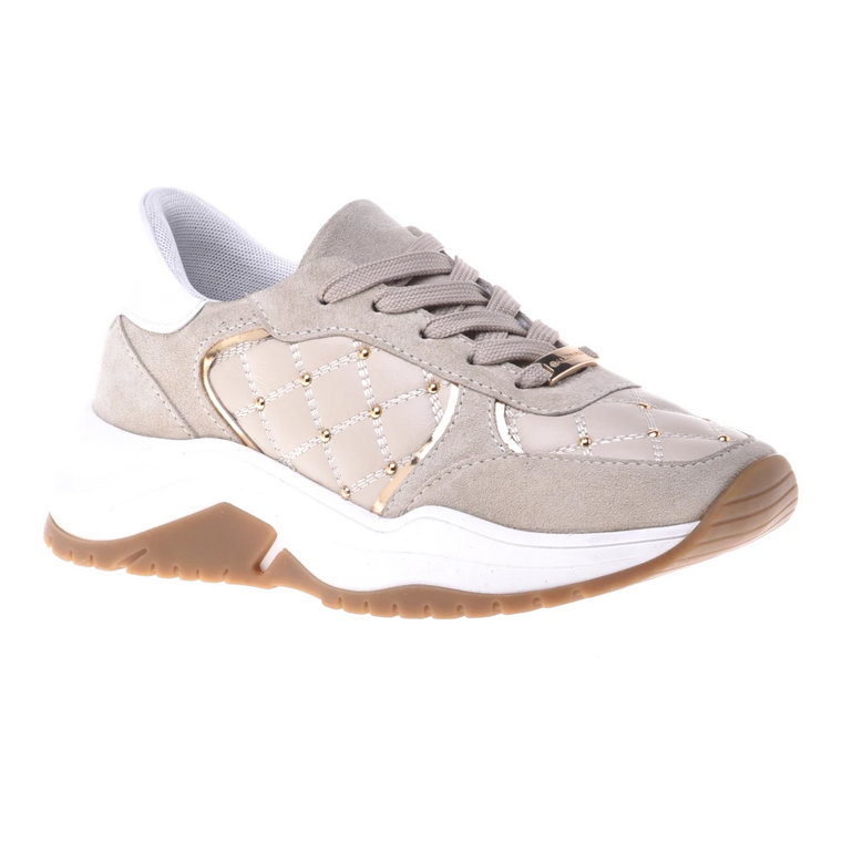 Trainers in beige and platinum leather Baldinini