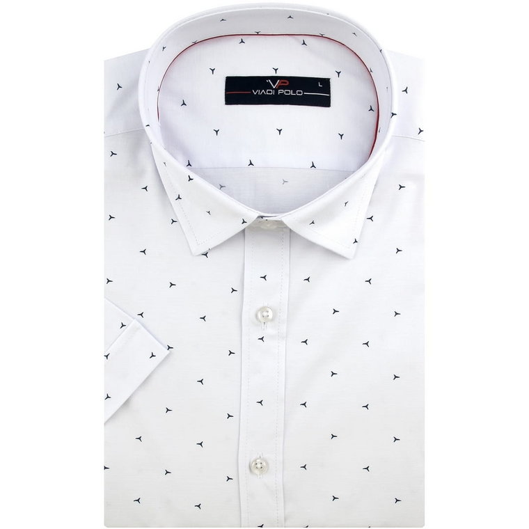 Koszula Męska Elegancka Wizytowa do garnituru biała we wzorki z krótkim rękawem w kroju SLIM FIT Viadi Polo N989