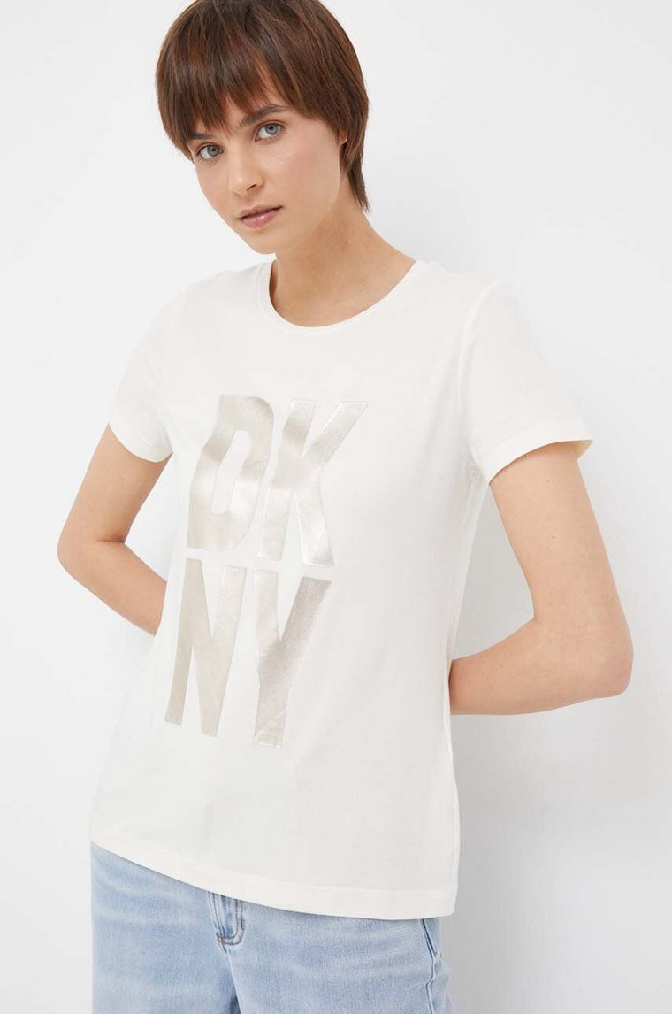 Dkny t-shirt damski kolor beżowy