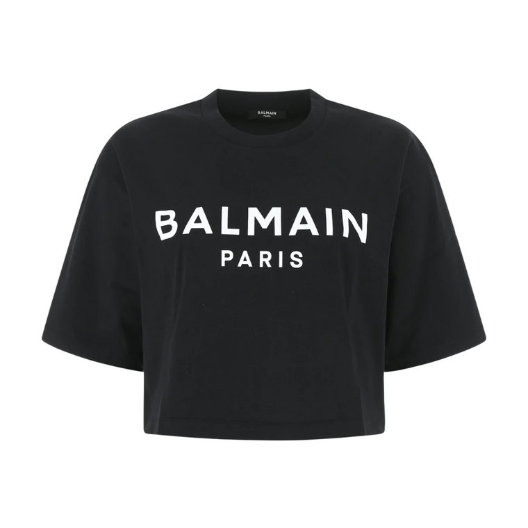 Krótka koszulka z logo Balmain