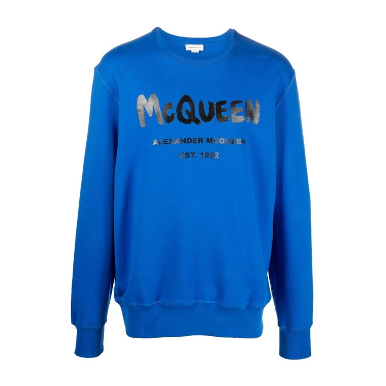 Niebieski Sweter z Logo Graffiti Alexander McQueen