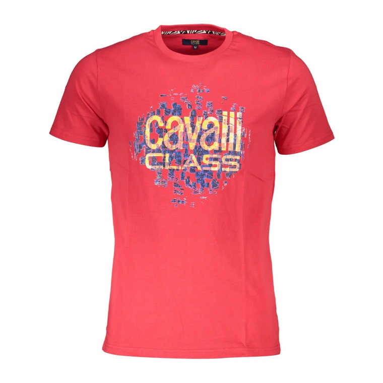 Czerwony T-shirt z krótkim rękawem i nadrukiem logo Cavalli Class