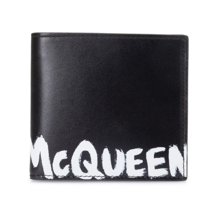 Czarna skórzana portmonetka z graffiti logo Alexander McQueen