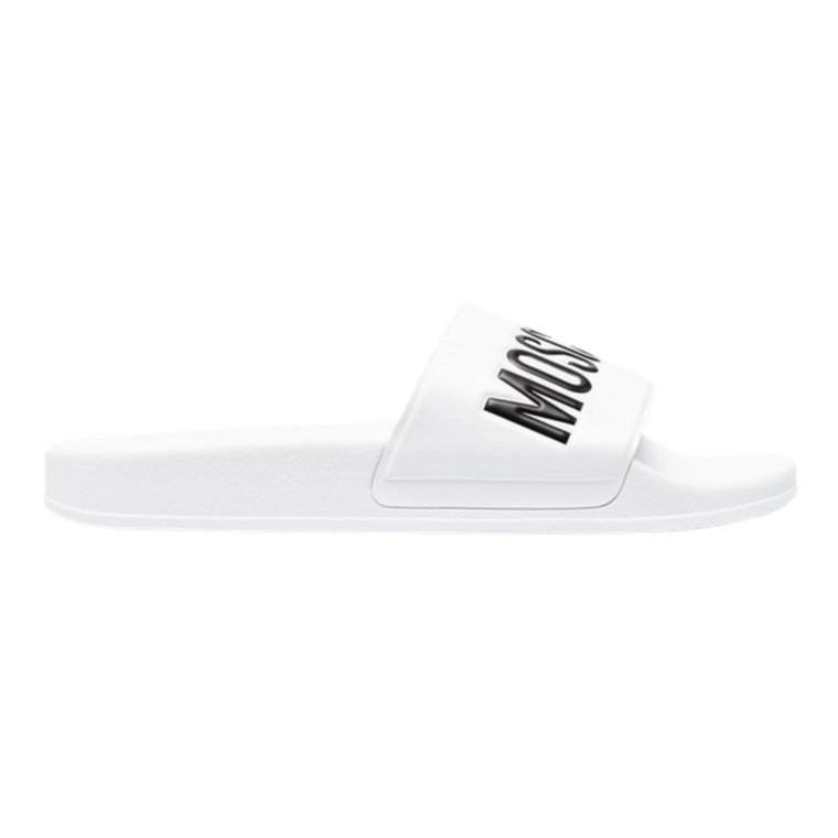 Białe ergonomiczne klapki basenowe z logo Moschino