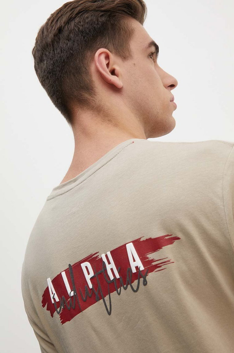 Alpha Industries t-shirt bawełniany męski kolor beżowy z aplikacją 148523