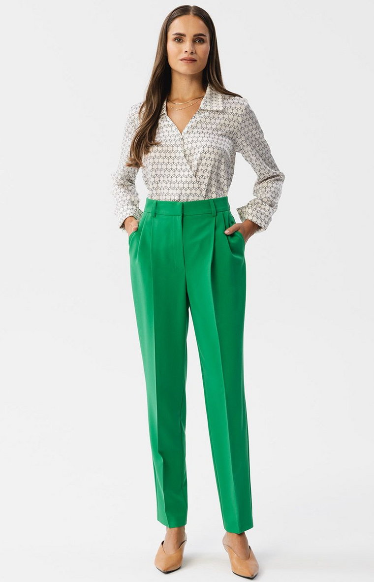 Spodnie z wysokim stanem soczysty zieleń S356, Kolor zielony, Rozmiar M, Stylove