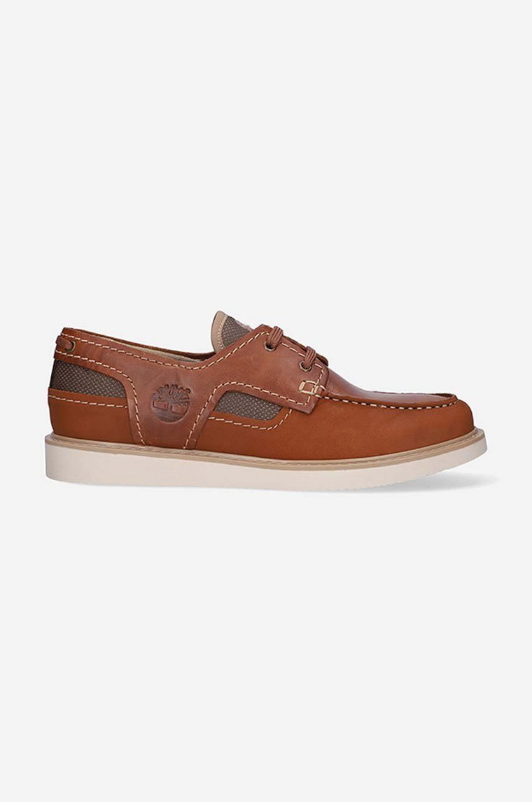 Timberland mokasyny skórzane Newmarket II Boatshoe męskie kolor brązowy A2AGZ-BROWN