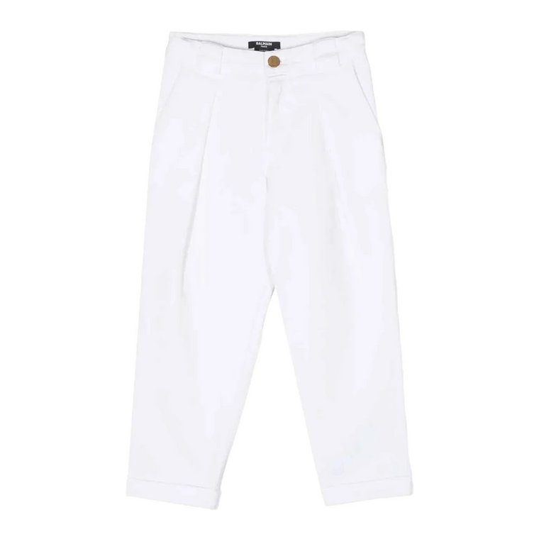 Białe Plisowane Spodnie Unisex Balmain