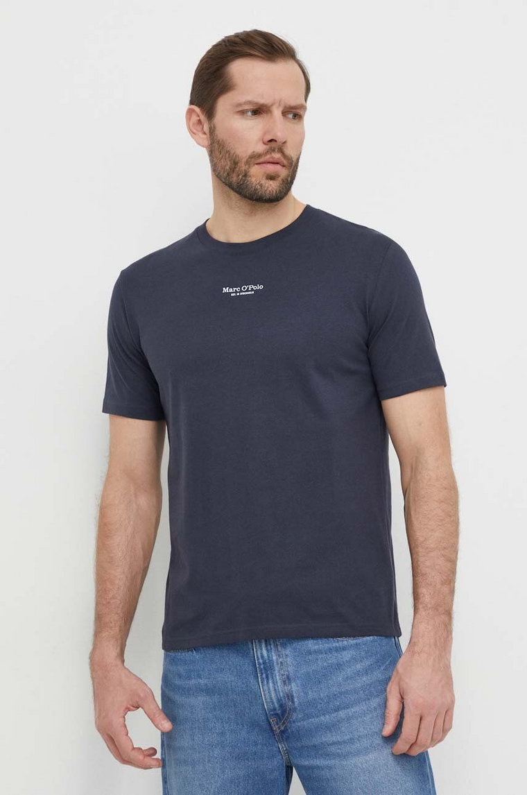Marc O'Polo t-shirt bawełniany męski kolor granatowy z nadrukiem