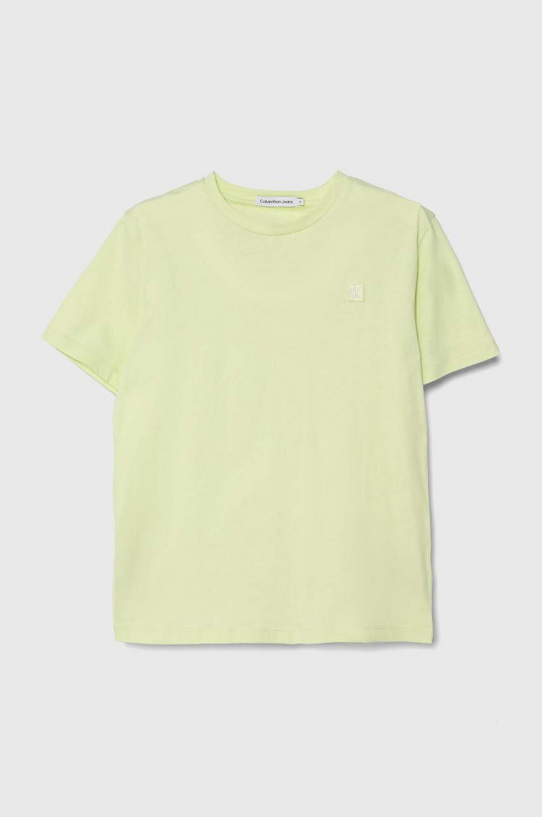 Calvin Klein Jeans t-shirt bawełniany dziecięcy kolor zielony gładki