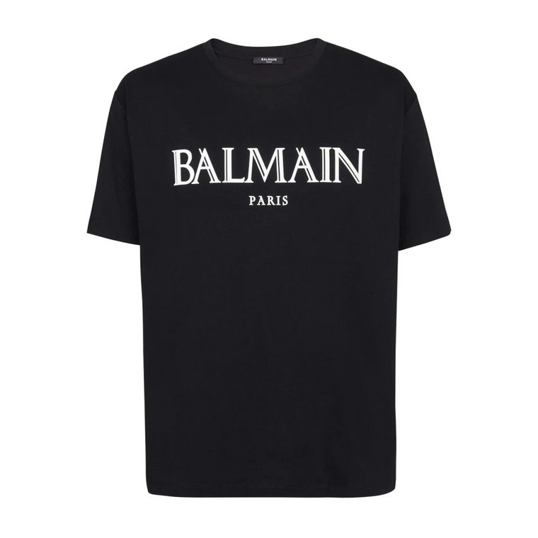 Oversized T-shirt z Gumowym Logo w Czarnym Balmain