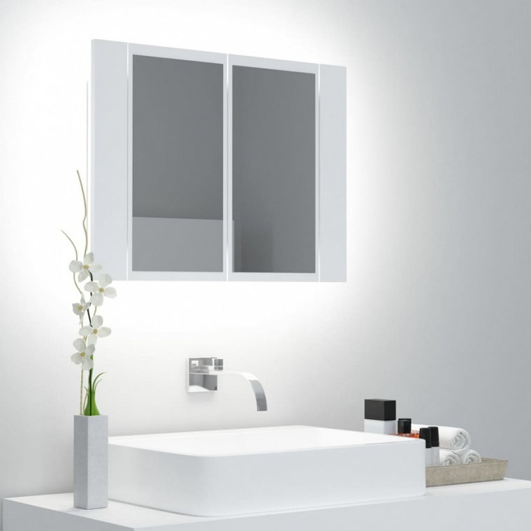 Szafka łazienkowa z lustrem i led, biała, 60x12x45 cm kod: V-804956