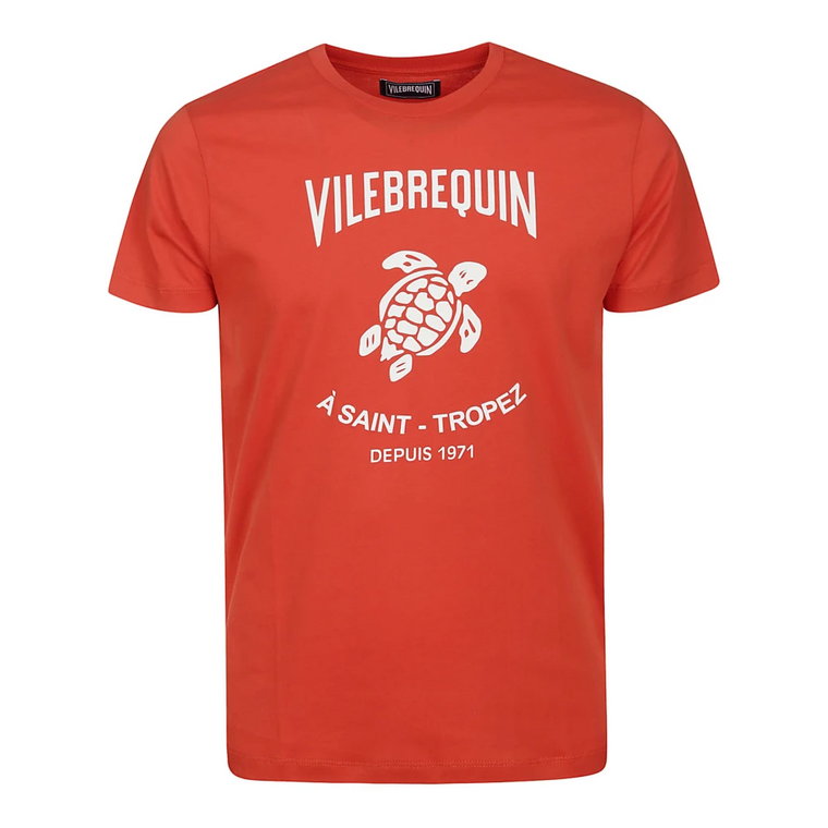 Czerwona Bawełniana Half-Sleeved Logo T-Shirt Vilebrequin