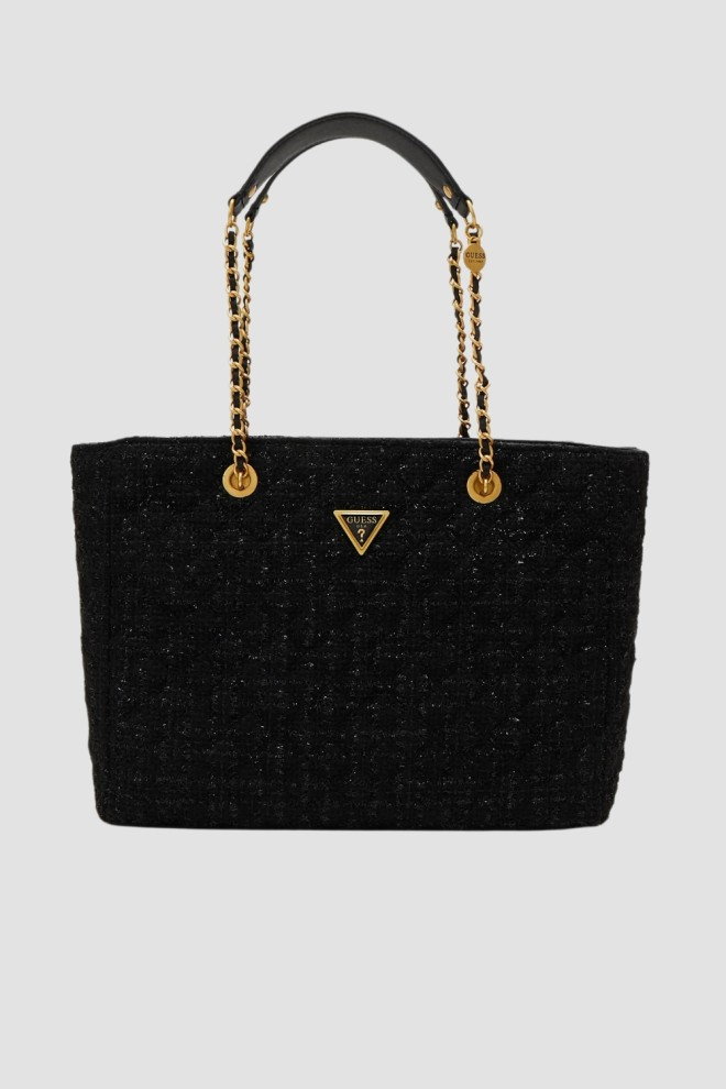 GUESS Czarna tweedowa shoperka Giully Tote