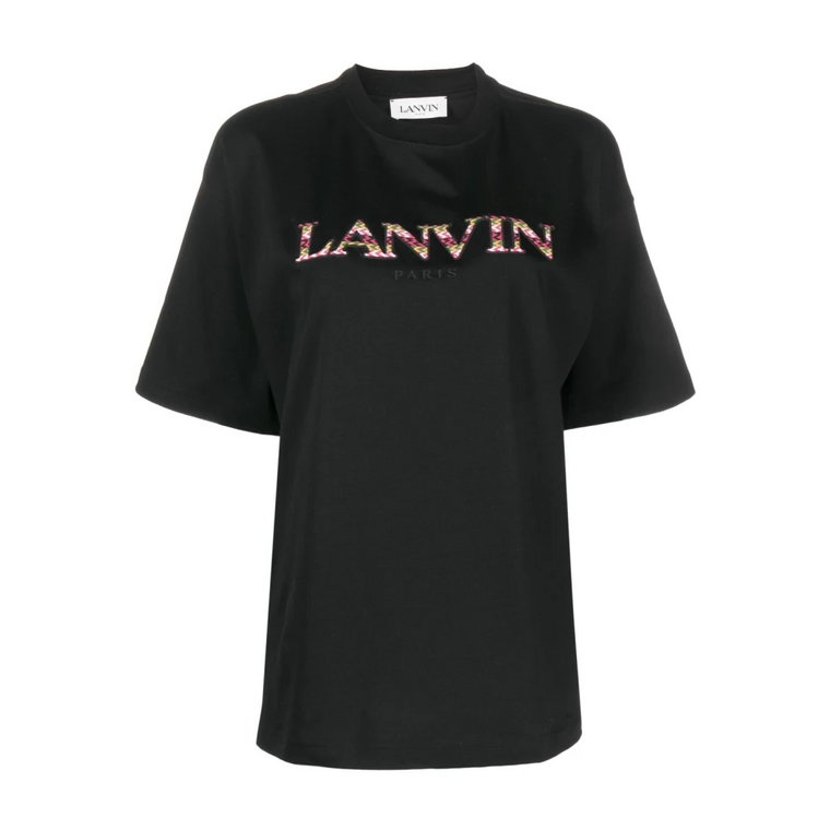 Czarna koszulka z haftowanym logo dla kobiet Lanvin