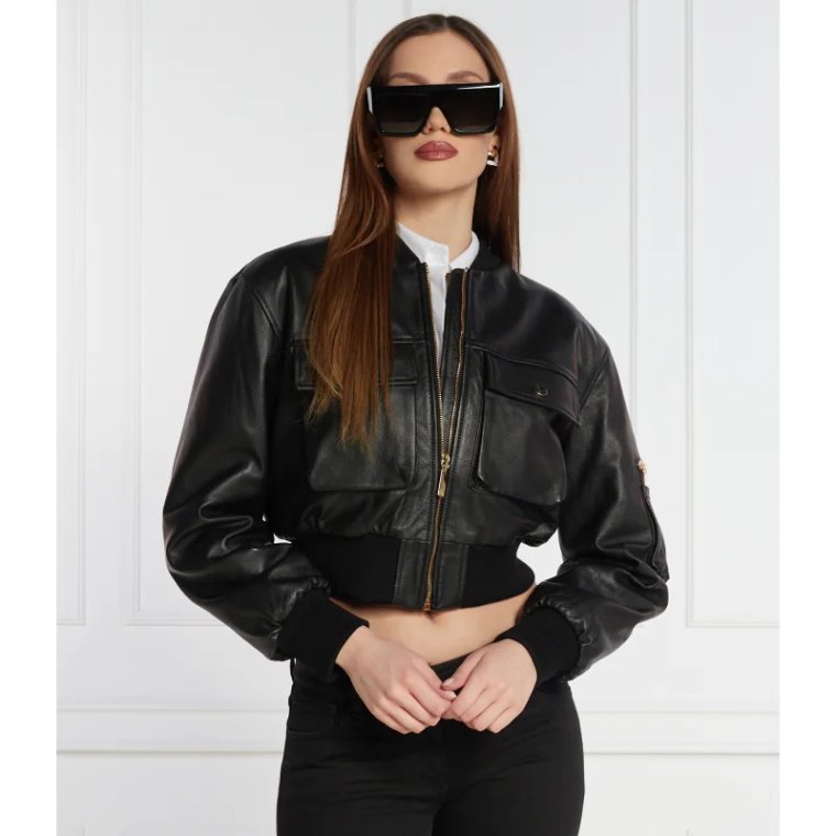 Elisabetta Franchi Skórzana kurtka bomber | Cropped Fit