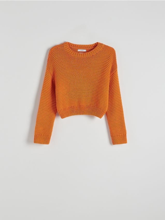 Reserved - Sweter o strukturalnym splocie - pomarańczowy