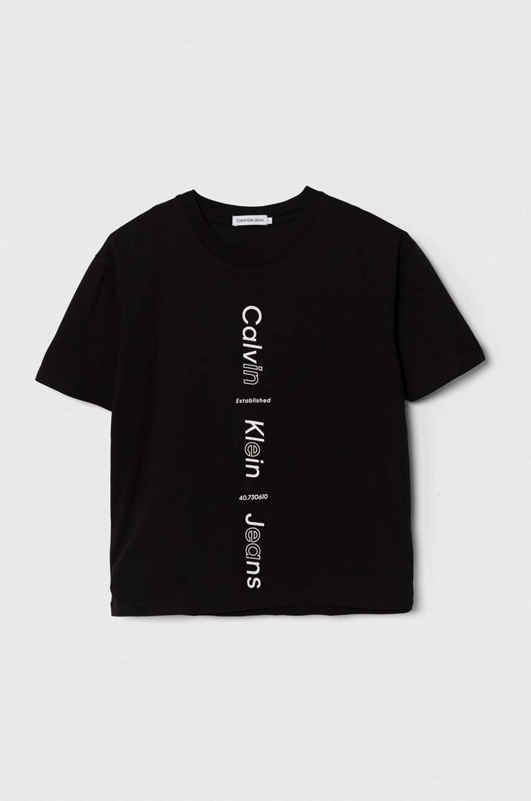 Calvin Klein Jeans t-shirt bawełniany dziecięcy kolor czarny z nadrukiem