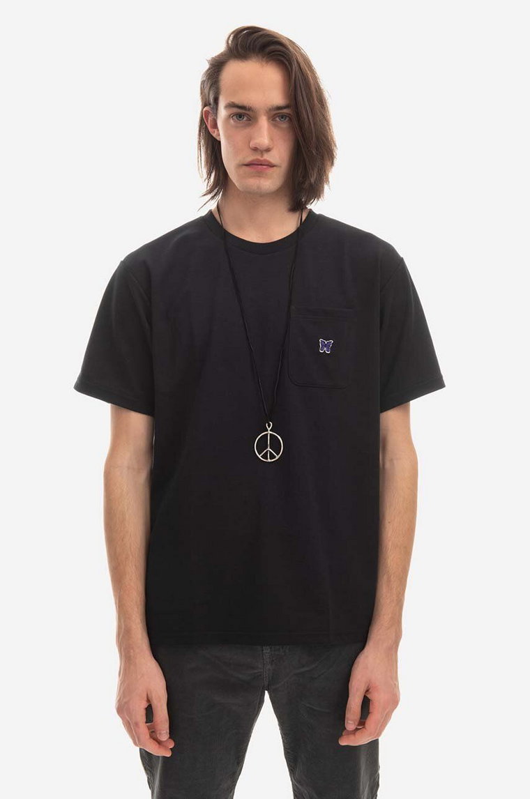 Needles t-shirt bawełniany kolor czarny z aplikacją LQ267.BLACK-CZARNY