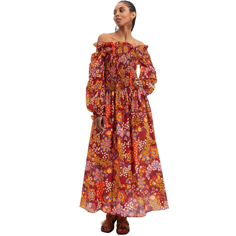 Piękna Sukienka Maxi z Wplecionymi Plisami i Rękawami Balonowymi La DoubleJ