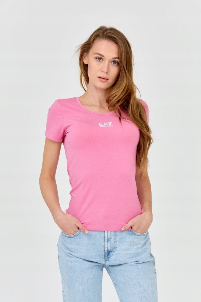 EA7 Damski t-shirt różowy z logo na środku